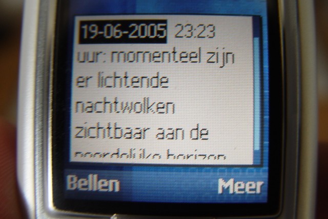 Melding lichtende nachtwolken via SMS